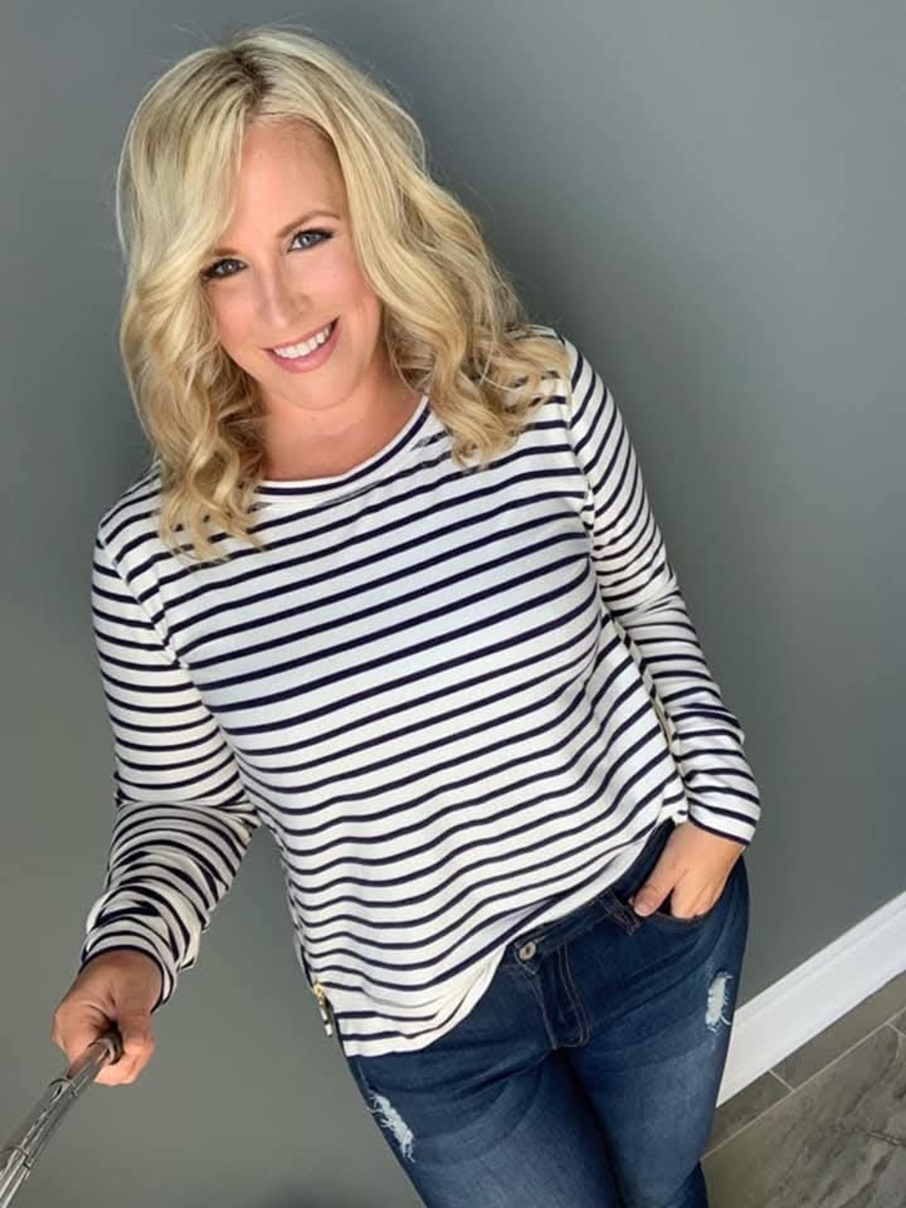 Stella & Dot The Crush It Pullover In Navy/White Stripe Long-Sleeve NWT 2X Top